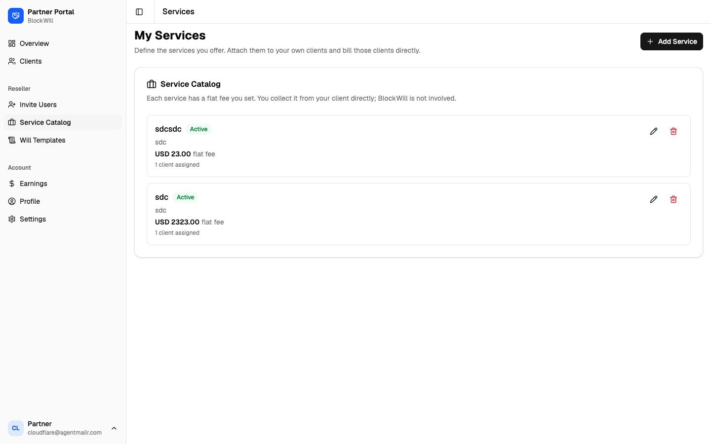 Reseller service catalog